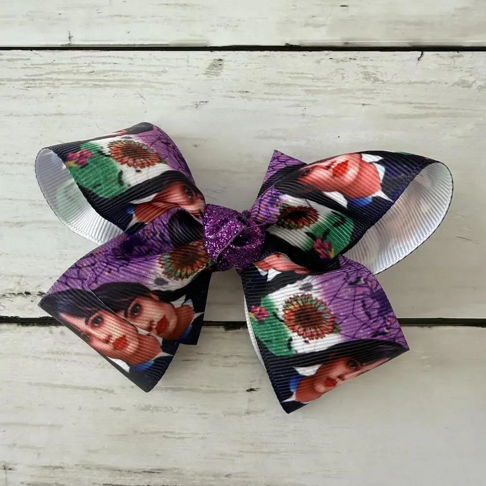 Handmade Wednesday Addams Purple Hair Bow Glitter Center 4.5” Clip Goth